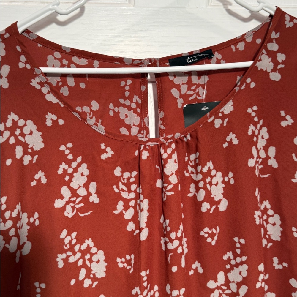 Tua Plus 3XL Rust Floral Blouse Scoop Neck Flowy Boho Plus Size Top - Picture 5 of 14
